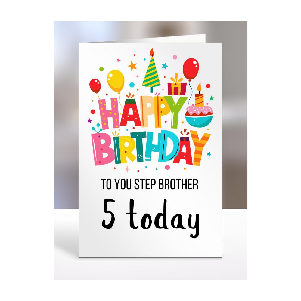 5th birthday card for Step Brother, gifts for girl, girls, boy, boys, gift, presents, female, male, him, her, Happy birthday to you, 5 years old today, A5-162e_35