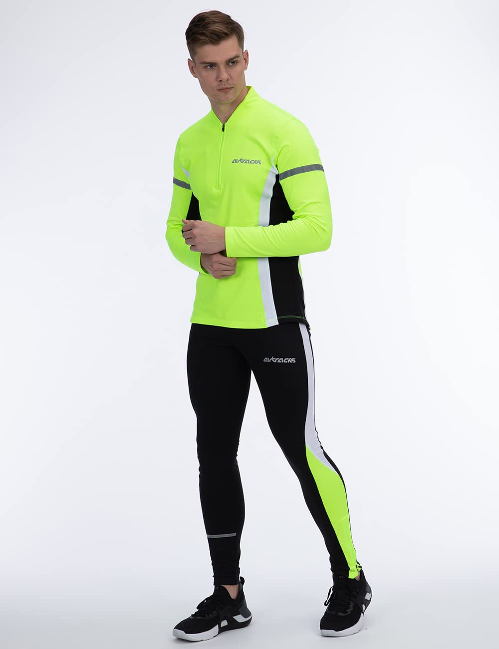 Airtracks Herren Funktions Laufhose Lang - Running Tight - Atmungsaktiv - Kompression - Reflektoren
