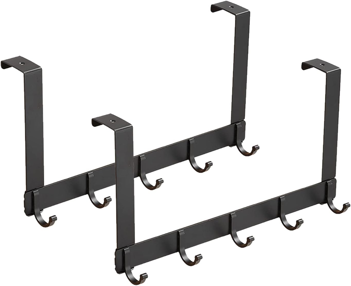 Dosenstek 2 Packs Over Door Hook Hanger Rack, Heavy Duty Aluminum Organizer for Storage Holder Hanging Hats, Coats, Towels, Clothes, Bags- Brush Finish 5 Hooks