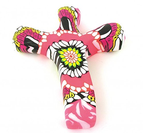 F&M Comforting Gifts - Miniature Hand Held Comforting Clay Cross - Shaped To Fit Any Hand - 2 3/4" Pocket Size - Pink Flower