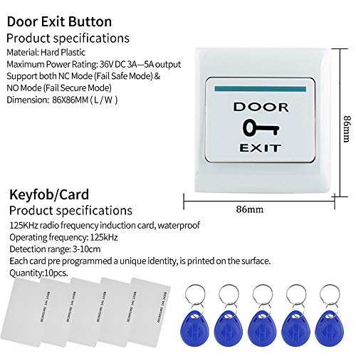 RFID Door Access Control System Keypad +NC Electric Drop Bolt Lock+Power Supply+Exit Button +10pcs Fobs/Cards - Image 6