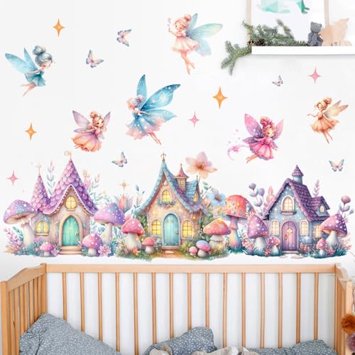 Vinilo Decorativo Princesa Mariposa con Castillo y Flores miniatura 6