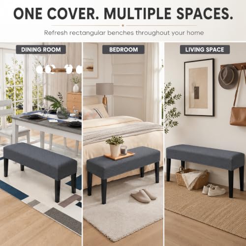 Image of Street27 High Stretch Jacquard Dining Bench Cover Elastic Chair Covers - Anti-Dust Removable Bench Slipcover Washable Bench Seat Protector Cushion Cover for Living Room, Bedroom, Kitchen - Dark Grey