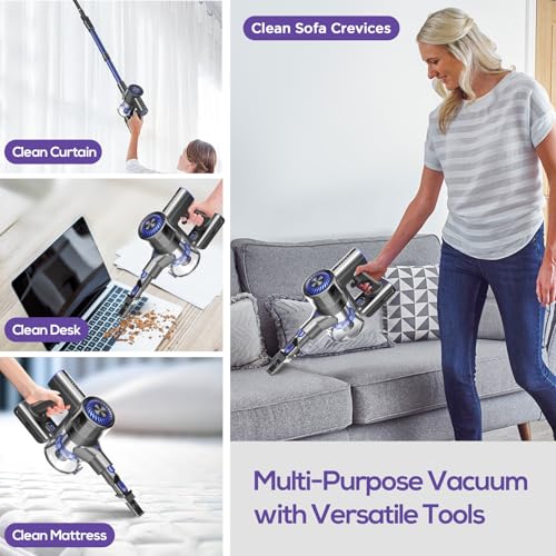 Image of Comvtu Cordless Vacuums, 80,000PRM Powerful Motor Vacuum Cleaner and 2200mAH Rechargeable Battery up to 35 Mins Worktime, 2 Adjustable Modes, Detachable Parts, Wireless Stick Vacuum (Deep Blue)