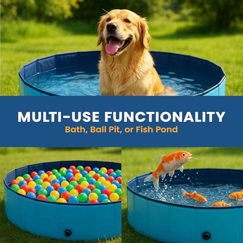 Cool Paws Hunde Planschbecken Klein 80x30cm - Langlebiger Faltbarer Kunststoff Planschbecken für Hunde und Kinder, Auslaufsicher und Pannensicher Hundepools, Ideal für Innen & Außen - Blau