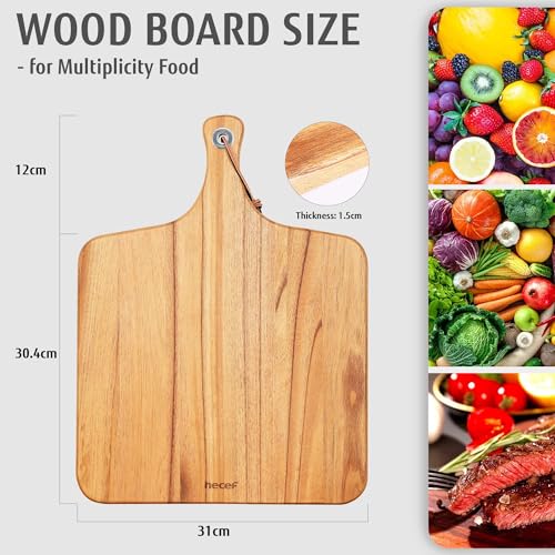hecef 16.5 inch Wooden Serving Board Large Charcuterie Board with Handle Solid Wood Cheese Paddle Board for Fruit, Bread, Cheese, Crackers （Square）
