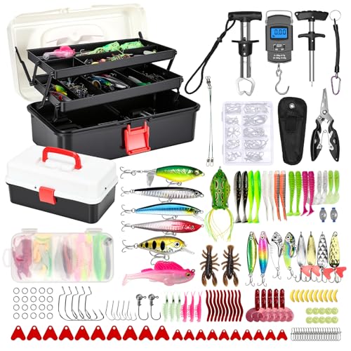 Ampio set professionale: questo set di accessori da pesca da 239 pezzi offre una dotazione completa per i pescatori. Contiene pesi di piombo di diverse dimensioni, ami affilati, esche artificiali di alta qualità (pesci di gomma e spinner), una bilancia da pesca con nastro, anelli divisori, girelle e molto altro ancora. Ideale per la pesca di pesce persico, luccio, luccioperca e pesci pacifici in fiumi, laghi o mare.