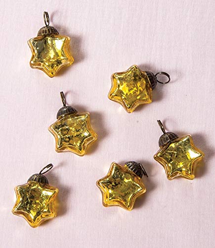 Luna BazaarMini Mercury Glass Star Ornaments (1 to 1.5-Inch, Gold, Imogen Design, Set of 6) - Great Gift Idea, Vintage-Style Decorations for Christmas, Special Occasions, Home Decor and Parties