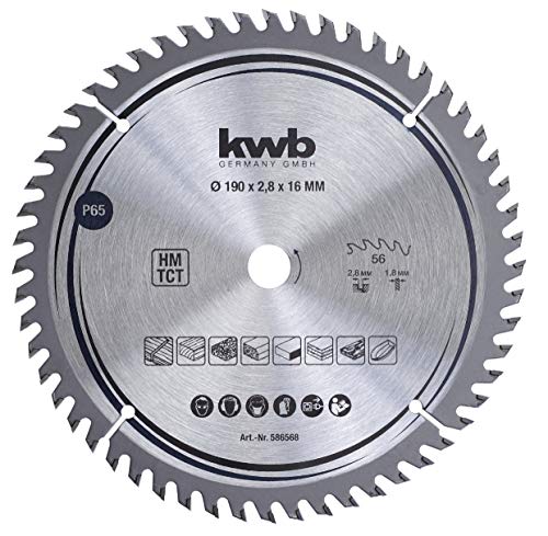 kwb 586568 Hoja de sierra circular de precisión para madera y madera dura, Hoja de sierra de precisión fina, 190 x 16 mm