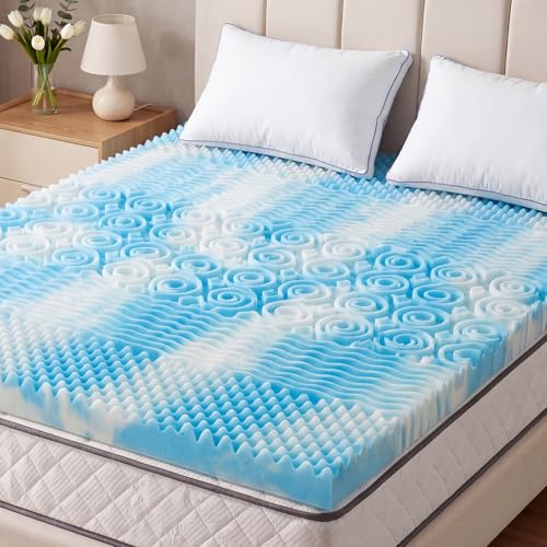 DUMOS 4 Inch Memory Foam Mattress Topper Twin 5-Zone Cooling Gel Infused Pressure Relief Bed Topper for Back & Hip Pain Soft Dorm RV Camping Mattress Pad Blue