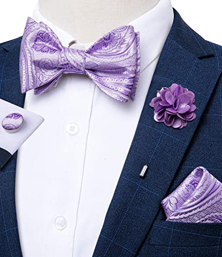 Image of DiBanGu Paisley Bow Ties for Men Silk Self Tied Bowtie and Pocket Square Cufflinks with Lapel Pin for Wedding Party