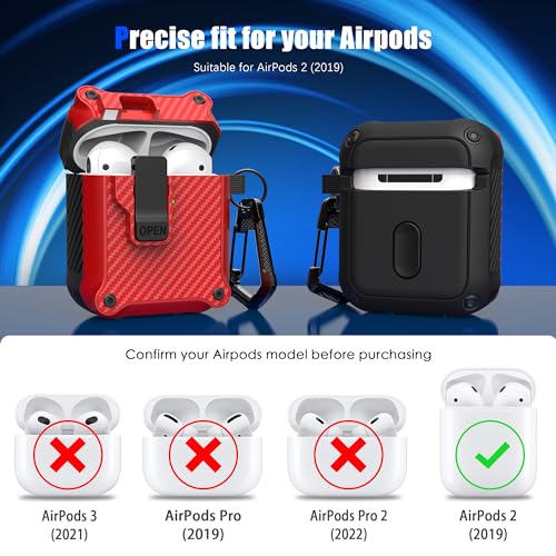 Image of RFUNGUANGO AirPods 2 Case with Lock Magnetic Lid, Carbon Red