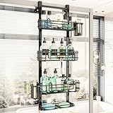HapiRm 4 Tier Over the Door Shower Caddy, Hanging Shower Caddy with 22 Hooks and 2 Toothbrush Holders, No Drilling Adjustable Hanging Bathroom Organizer - Black