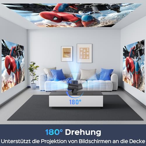 mentech Mini Beamer, 180° Drehbarer Mini Projektor mit WiFi und Bluetooth, 150' Smart-Projektor mit...