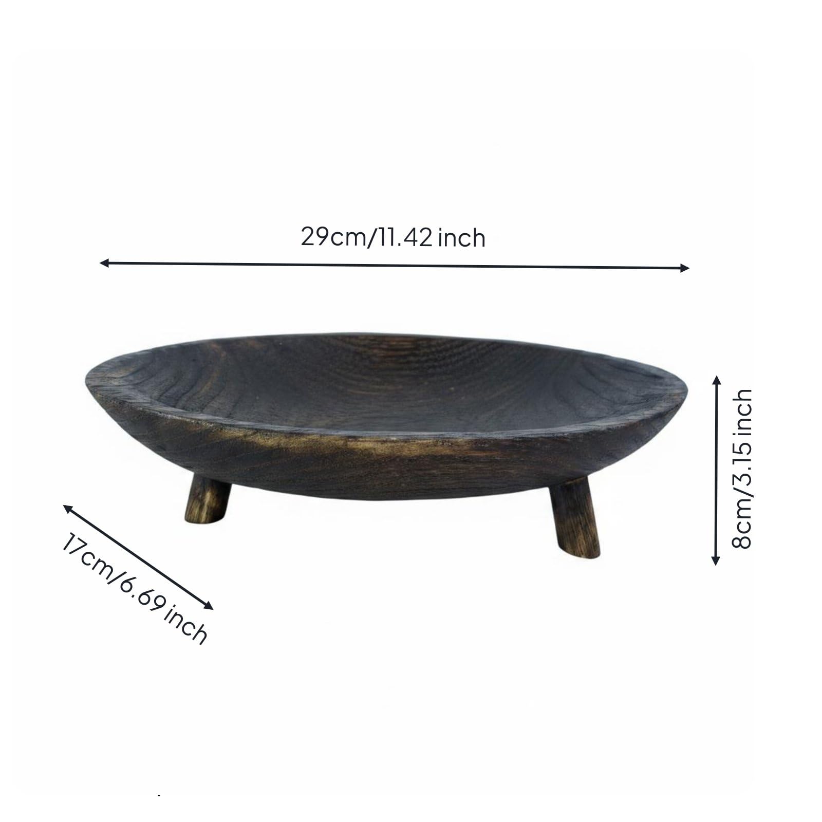 Industrie Tablett Oval Holz Tablett Serviertablett Dekoratives Tablett mit Holzmaserung Und Kurzen Beinen aus Paulownia für Esszimmer Wohnzimmer Heimgebrauch, Braun, Klein L29cm B17cm H8cm