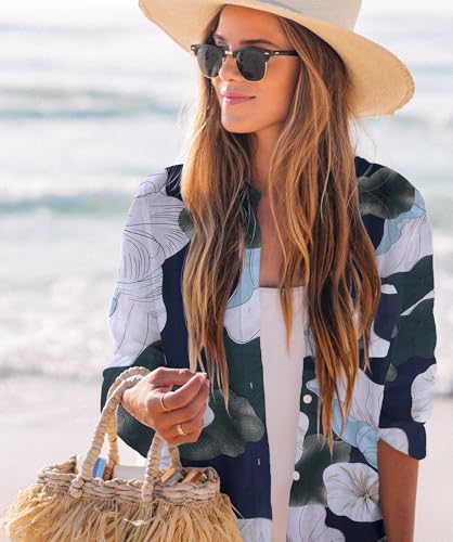 Image of Zoye Chen Women's Bikini Swimsuit Cover Up Button Down V Neck Shirts Long Sleeve Blouse Beachwear Bathing Suit