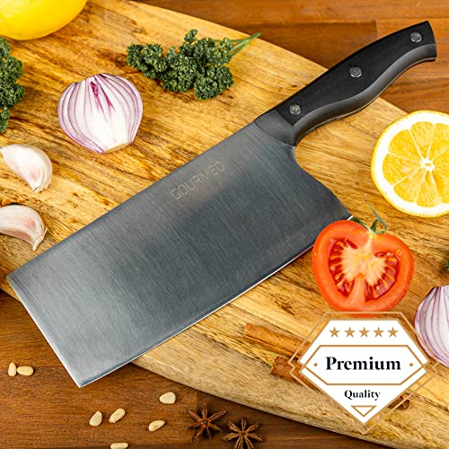 Foto von GOURMEO Chinesisches Küchenmesser - 33,1 x 13 x 3,6 cm - Großes Profi Kochmesser aus Edelstahl - Scharfes Hackmesser & Küchenbeil - Messer für Knochen, rohes Fleisch und Gemüse