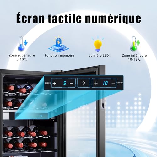 Kalamera Weinkühlschrank 2 Zonen, Touch-Bedienfeld,Schwarze Glastür, Verdeckter Griff, Flaschenkühlschrank 20 Flaschen, 68Liter, 5-18°C Kühlzone, KRC-68BFG – Bild 6