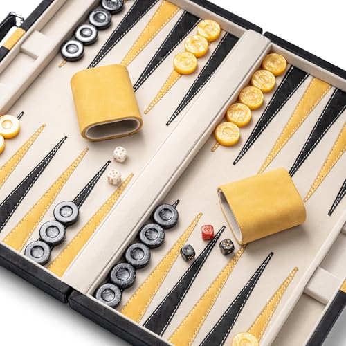 Lingle 15inch Backgammon Sets for Adults, Classic Backgammon Board with Unique Checkers Dice, Faux Leather Exterior and Velvet Interior, Portable Backgammon Travel Set (Black) - image 9