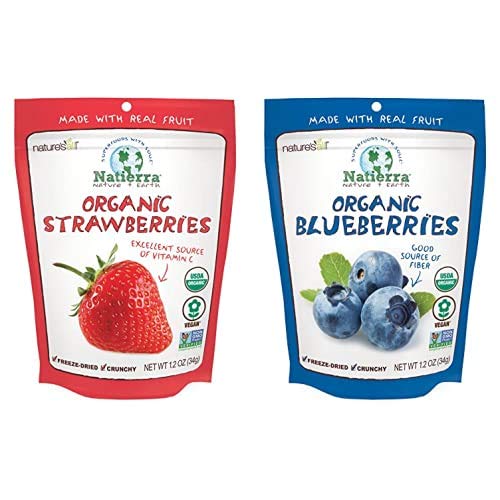 Natierra Nature's Organic Freeze-Dried Strawberries, 1.2 Ounce (Pack of 1) & Blueberries 1.2 Ounce (Pack of 1)