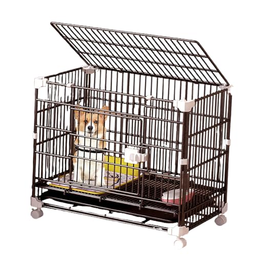 犬用クレート、ロック可能なホイール、トレイ付き、積み重ね可能、頑丈、仕切り、屋内および屋外用 ブラック 61*45*56cm