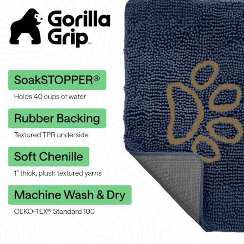 Image of GORILLA GRIP SoakSTOPPER Dog Door Mat, Machine Wash and Dry, 48x30 Navy