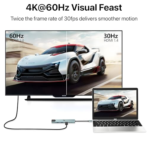 Image of 6-in-1 USB C Hub Multiport Adapter with 4K HDMI 2 x USB 3.0 /2.0 Ports Type-C 100W PD Charging Data Transfer Speed Upto 5GBPS Ethernet Compatible with MacBook, iPad, Dell, HP, Chromebook, Lenovo & More