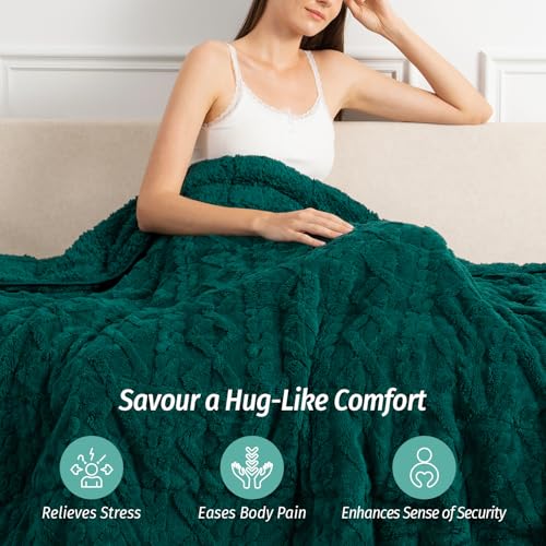 Image of Wemore Weighted Blanket for Adults Twin Size 15 lbs, Dual Sided Soft Fuzzy Jacquard Sherpa Weighted Blankets for Sleeping, Cozy Fluffy Knitted Heavy Blanket for Couch Bed, Green, 60 x 80 inches