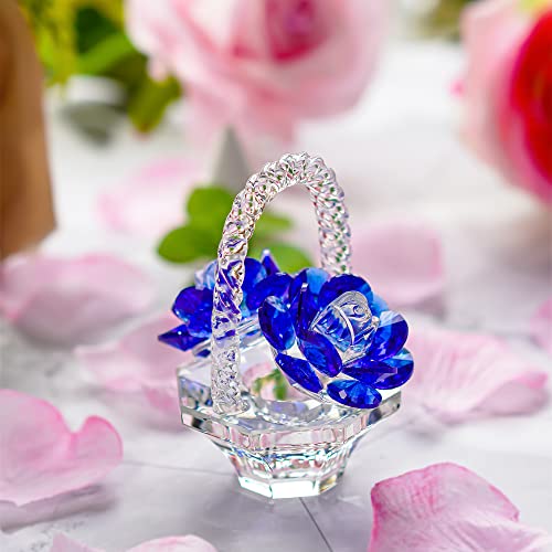 H&D HYALINE & DORA Crystal Blue Flower Rose Handmade with Beautiful Creative Basket Design a Gift for Valentine's Day Mother's Day Christmas Anniversary Birthday Thanksgiving Girls