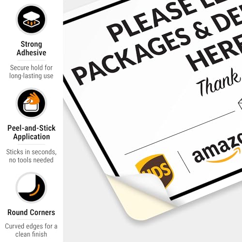 Image of Package Delivery Sign, Delivery Instructions Package and Deliveries Here Sign, 10x7 Inches, 4 Mil Vinyl Decal Stickers Weather Resistant, Made in USA