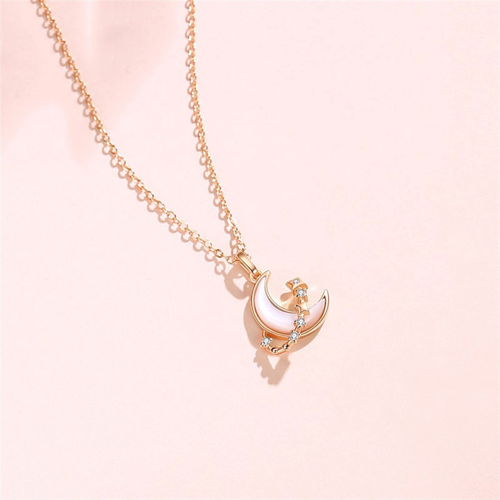 MOCHAMIK Collana Stella e Luna Che Circondano Nuova Catena in Argento 925 con Conchiglia e Clavicola Elegante Regalo di San per Fidanzate e Signore