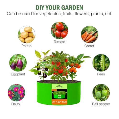 Image of Kingwell Grow Bag For Terrace Garden Leafy Vegetable Plant Grow Bags Fruits Growing Containers For terrece Gardening (18 X 12 INCH, PACK OF 6)