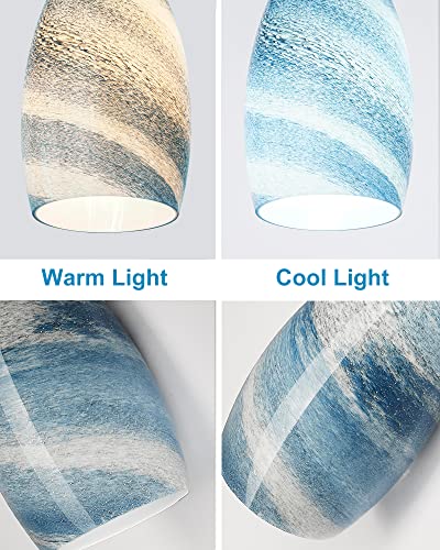 Image of Oval Glass Pendant Lamp Shade - Grey Blue Art Glass Light Covers for Kitchen Island Pendant Light Fixtures Replacement