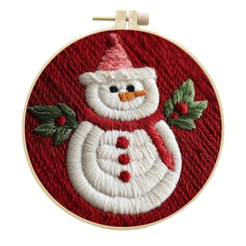 Gofission Kit de bordado para adultos principiantes, muñeco de nieve de Navidad, juego de tela preimpresa con accesorios para decoración del hogar (Navidad 2)