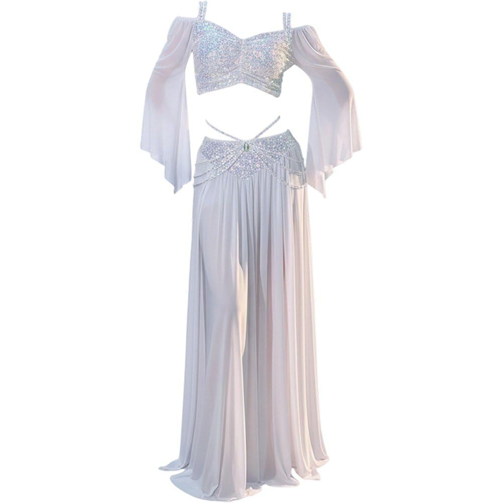 Dianzan Bauchtänzerin-kostüm Für Damen, Langes, Atmungsaktives Bauchtanzkleid Langen Ärmeln, Professionelles Tänzerinnen-Outfit, Bauchtanzrock, Tanzübungs-Outfit