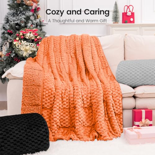 Image of Super Fuzzy Soft Luxury Fleece Sherpa Weighted Blanket 15 lbs for Adults, Turtle Shell Cozy Twin Size Weighted Throw, Glass Beads Washable Heavy Blankets for Couch Bed, Orange, 48 inch x 72 inch