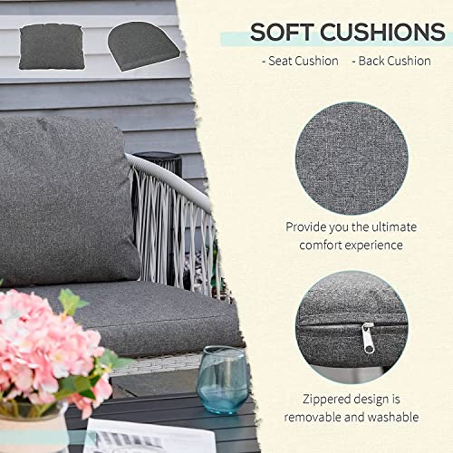 Image of LOCCUS 4 Piece Outdoor Rattan Patio Furniture Set, Garden Sofa Set with 2 Single Chairs, 1 Loveseat & Tempered Glass Coffee Table, All-Weather Wicker Conversation Set with Cushions for Backyard (Grey)