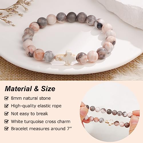 JoycuFF 𝗖𝗵𝗿𝗶𝘀𝘁𝗶𝗮𝗻 𝗚𝗶𝗳𝘁𝘀, Cross Bracelets for Women, Faith Religious Easter Catholic Christian Jewelry, Meaningful Baptism Communion Confirmation Natural Stone Bracelets for Women3