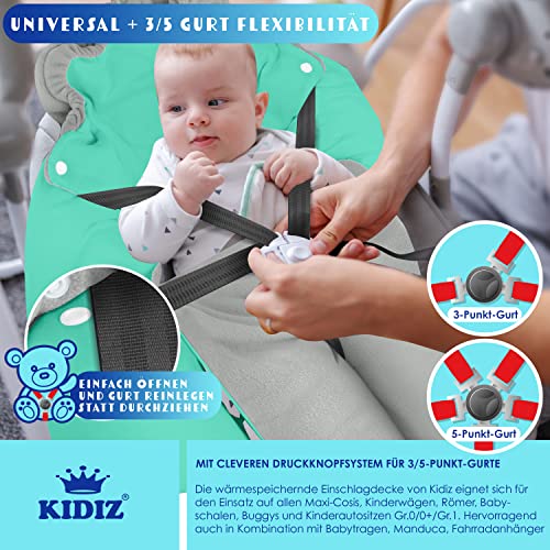 KIDIZ® Baby Einschlagdecke Winter mit Kapuze +Tasche Babyeinschlagdecke Universal für Babyschale, Autositz, z.B. für Maxi-Cosi, Römer für Buggy Babybett Kinderwagen & alle Gurtsysteme 3 & 5-Punkt Gurt