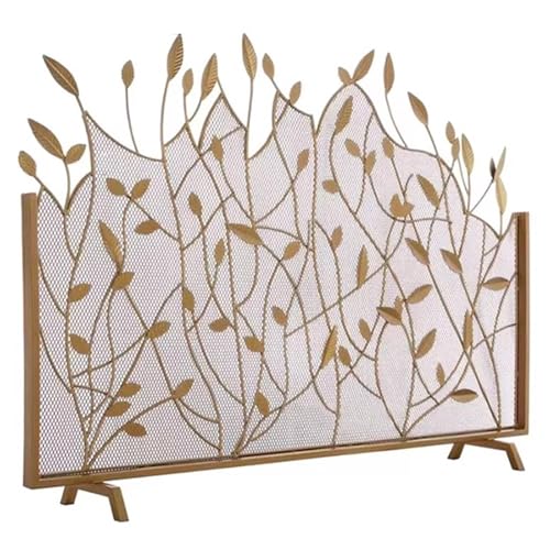 Protector contra chispas de fuego – Pantalla de chimenea de un solo panel para chimeneas de pórtico y gas, diseño de hojas, acabado dorado