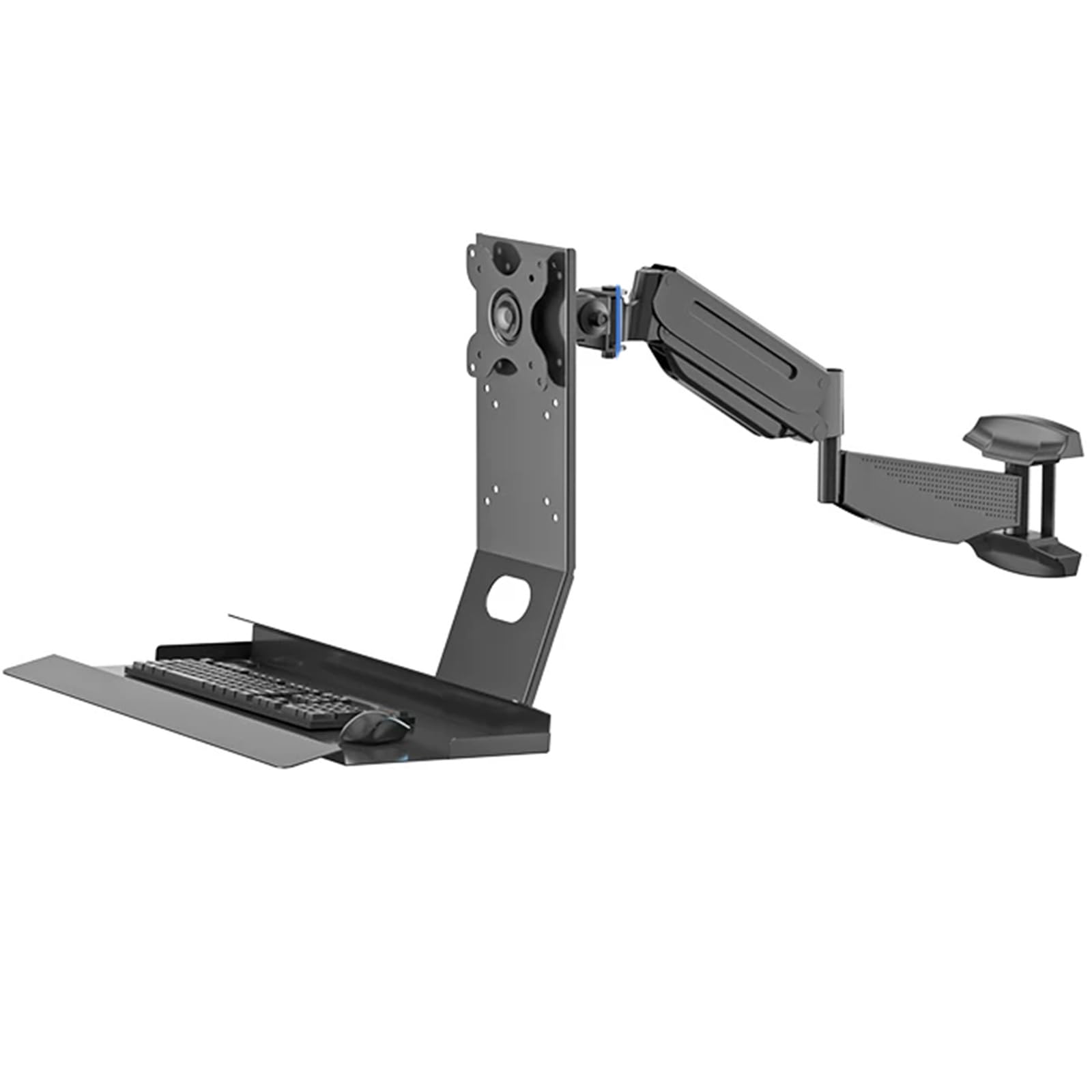 SICWEDIM Monitor Wall Mount with Keyboard Tray, Sit-Stand Single Monitor Workstation with Gas Spring Arm, Foldable Typing Platform, Adjustable Height and Angle, Max Load 10 Kg (45cm)