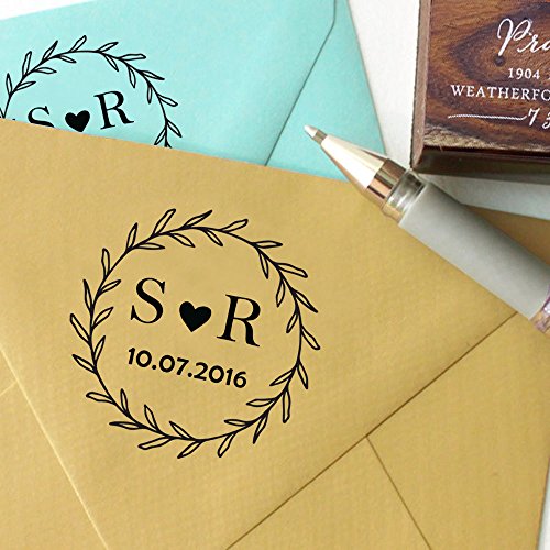 Custom Wood Mounted Rubber Stamp Personalized Round Monogram Stamp Engagement Gift #TOP1