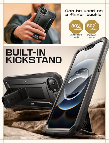 Image of SUPCASE for iPhone 16e Case with Screen Protector (Unicorn Beetle Pro), [Built-in Stand & Belt-Clip] [Military-Grade Protection] Full Body Phone Case for iPhone 16e 6.1'' 2025, Black