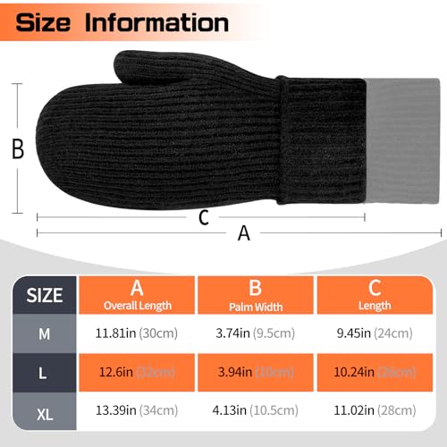 woogwin Winter Mittens for Women Men Warm Thick Thermal Fleece Stretchy Knit Wool Snow Gloves for Cold Weather Folding Cuffs(BlackL) - Thumbnail 3