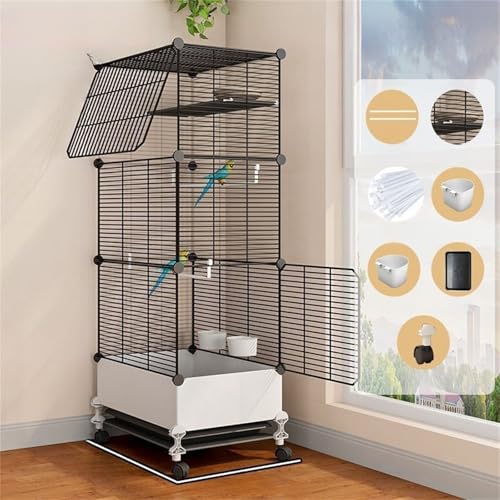 鳥かご 鳥 ケージ バードケージ 大型 鳥籠 豪華ケージ 移動が簡単 大きい 鳥小屋 ペット用品 簡単な設置 お手入れが簡単 複数飼い スタンド付きバードケージ セキセイインコ インコ ケージ オカメインコ オウム 文鳥 小鳥 文鳥 ケージ (黒, 37*