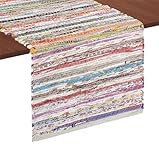 COTTON CRAFT Woven Chindi Table Runner - Handwoven Recycled Cotton Yarn Reversible Tablerunner - Boho Rustic Farmhouse - Everyday Spring Summer Kitchen Dining Table Runner - 13x72 inches - Multicolor