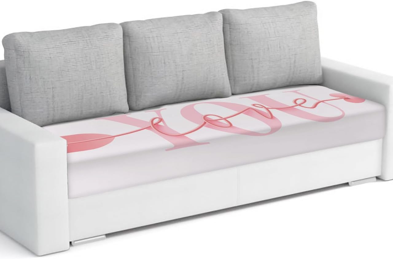 Valentine's Day Stretch Couch Sofa Cushion Covers,Sectional/Individual/L/T Shape Sofa Couch Slipcover Armchair Furniture Slip Cover with Elastic Bottom,Romantic Love Word Soild Pink L Size 1-PC