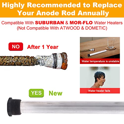 Image of 5 Pack RV Water Heater Anode Rod & RV Water Heater Tank Rinser - 9.25 inch L x 3 /4 inch NPT Thread Magnesium Rod and Metal Tube Water Tank Flusher, Replacement Part for Suburban Water Heater 232767