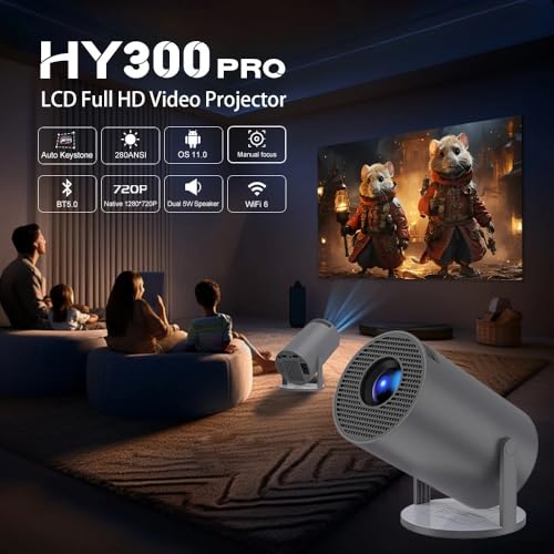 Projetor HY300 Pro Mini Projetor Portatil, 5G WiFi 6 Bluetooth 5.0, Smart Projetor Android 11, 8500