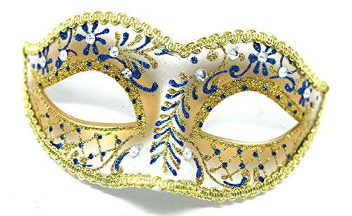 THE GOOD LIFE GLITTERING GOLD & BLUE CRYSTAL JEWELLED VENETIAN MASQUERADE CARNIVAL PARTY EYE MASK